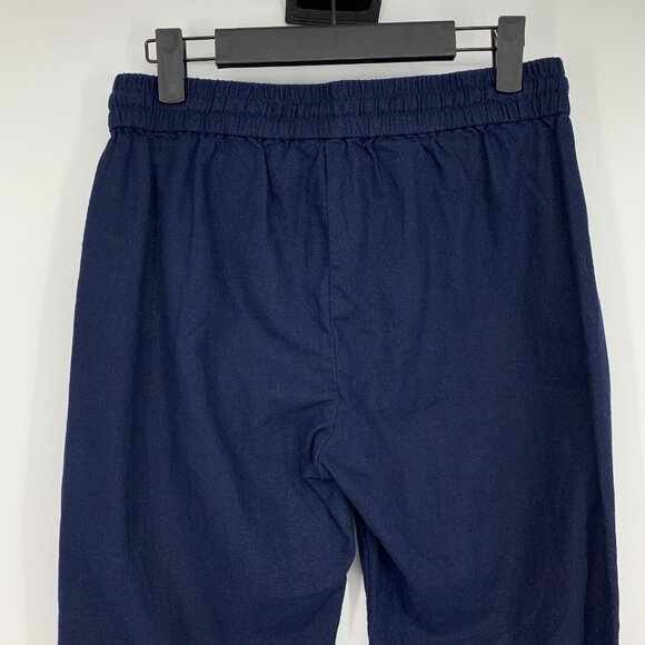 J. by J.Crew Pants Linen Cotton Navy Blue Pull On Drawstring Cuffed - Picture 7 of 9